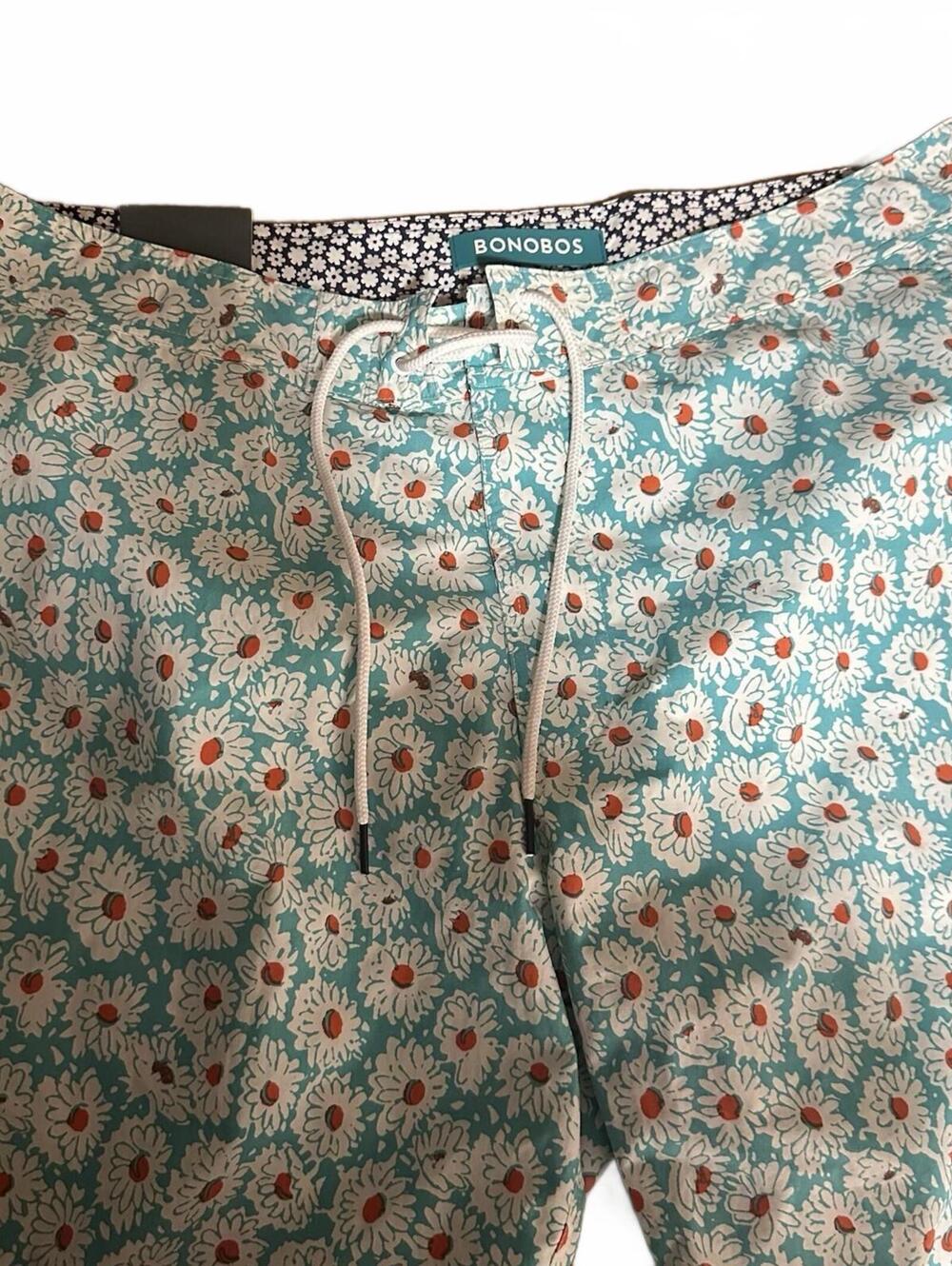 Bonobos Sun Flower Print  Swim Trunks Men’s Tie Waist Vacation Camp Sz 35x9 Flaw